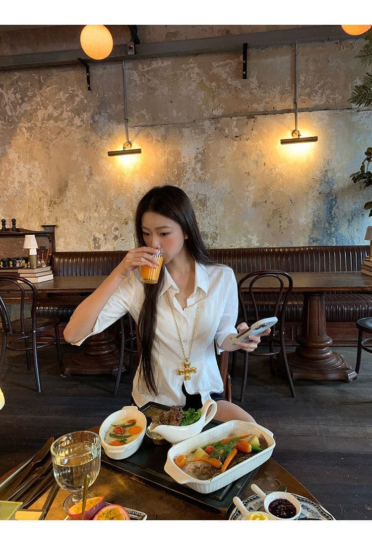 원본 원단 화이트 셔츠 여자 봄 프랑스식 맨위 고급 센스 빛 럭셔리 연령 감소 외국 가스 셔츠 상세 이미지 18