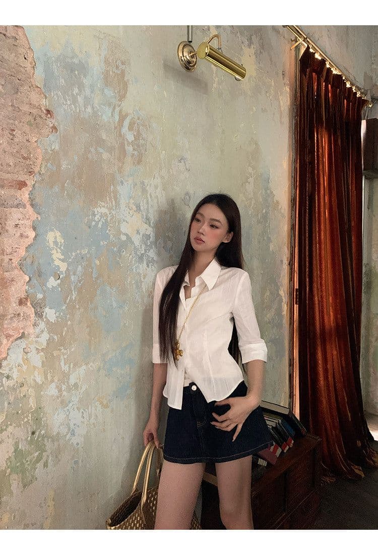 원본 원단 화이트 셔츠 여자 봄 프랑스식 맨위 고급 센스 빛 럭셔리 연령 감소 외국 가스 셔츠 상세 이미지 22