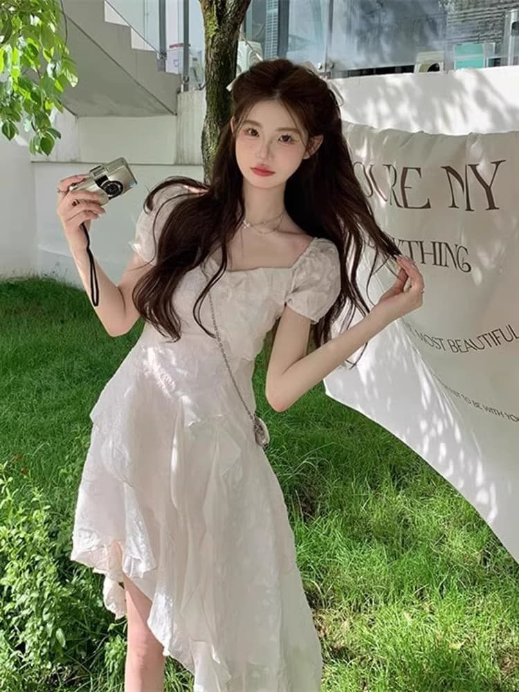 슈퍼 요정 프릴 불규칙 여성 드레스 여름 2026 년 새로운 디자인 센스 허리 수축 프랑스식 첫사랑 샤오 바이 치마 이미지 2