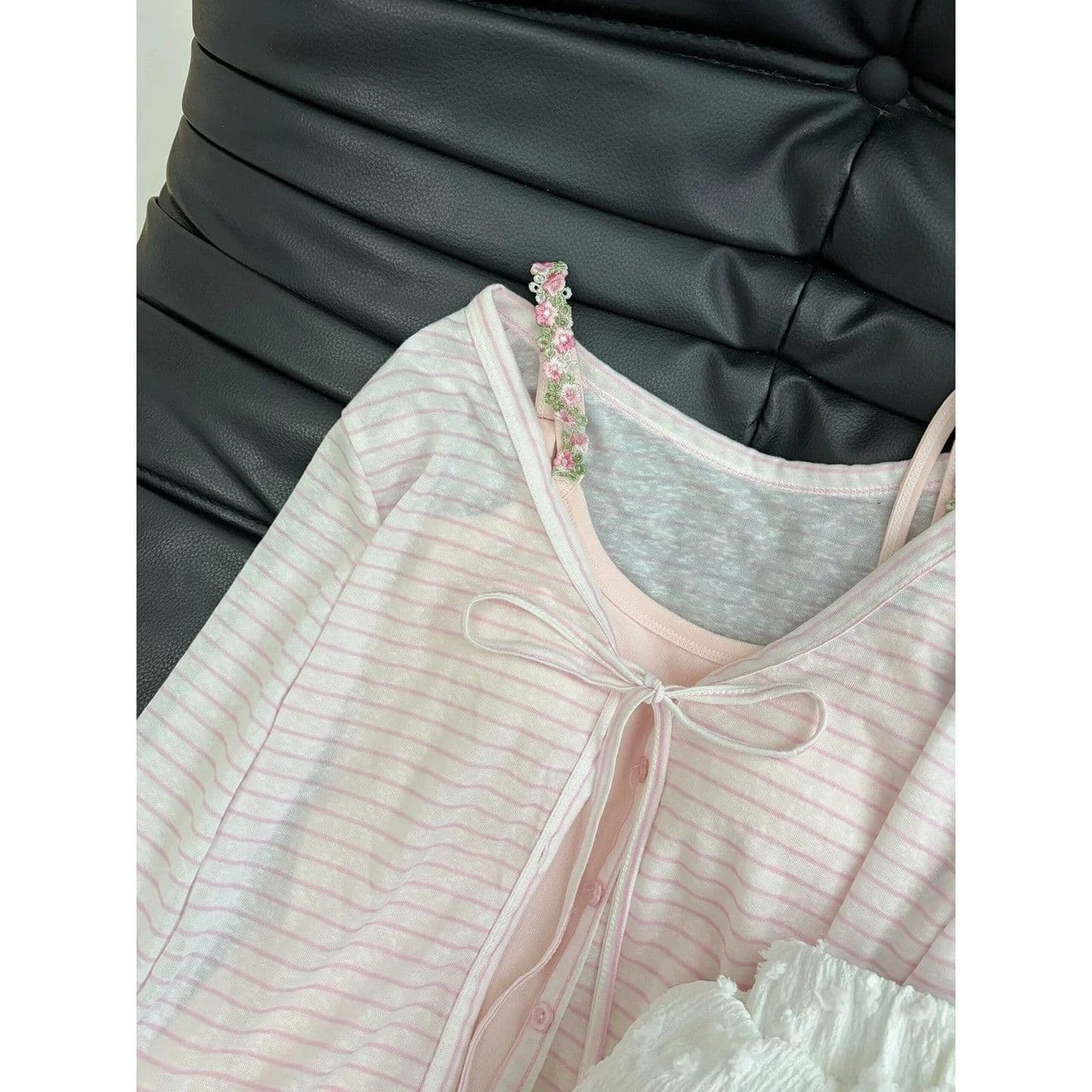 조끼 92 면 8 암모니아 Lun 벨트 가슴 패드 핑크색 스트라이프 오픈 가디건 V넥 인사이드 가져 가라. 자수 캐미솔 투피스 세트 상세 이미지 8