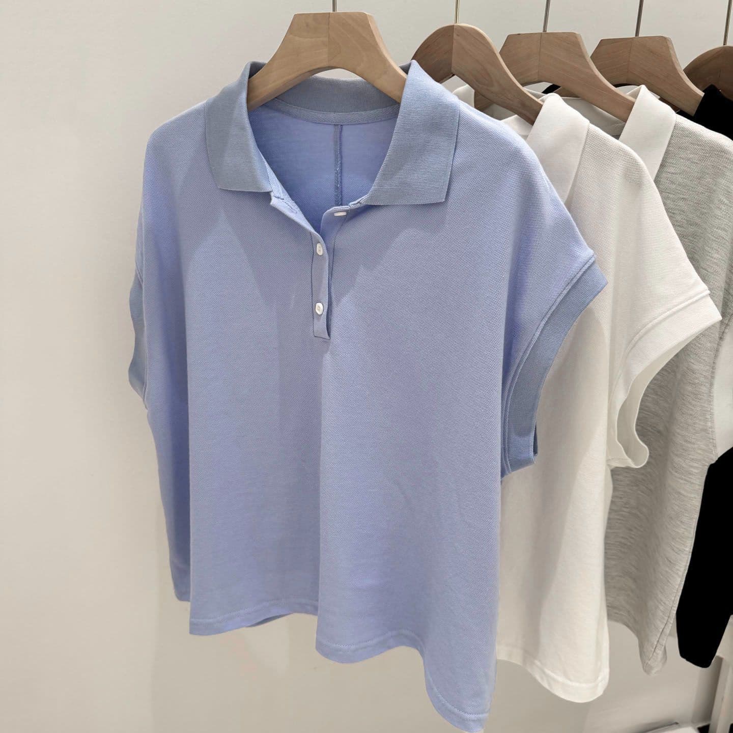 실사 POLO 칼라 반팔 티셔츠 여성 여름 루즈핏 한국 스타일 작은 키 쇼트 스타일 긍정적 인 어깨 폴로 칼라 삽입 어깨 소매 맨위 상세 이미지 13