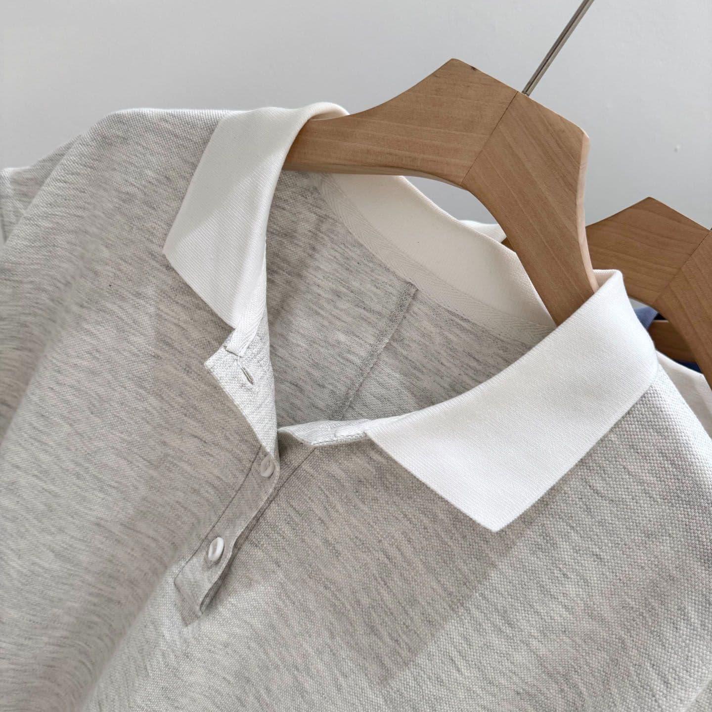 실사 POLO 칼라 반팔 티셔츠 여성 여름 루즈핏 한국 스타일 작은 키 쇼트 스타일 긍정적 인 어깨 폴로 칼라 삽입 어깨 소매 맨위 상세 이미지 16