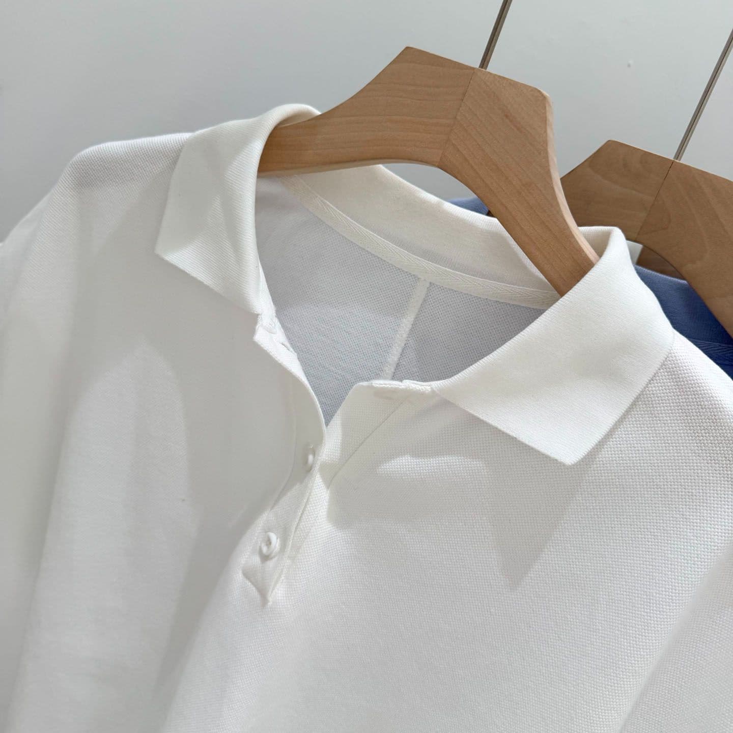 실사 POLO 칼라 반팔 티셔츠 여성 여름 루즈핏 한국 스타일 작은 키 쇼트 스타일 긍정적 인 어깨 폴로 칼라 삽입 어깨 소매 맨위 상세 이미지 17