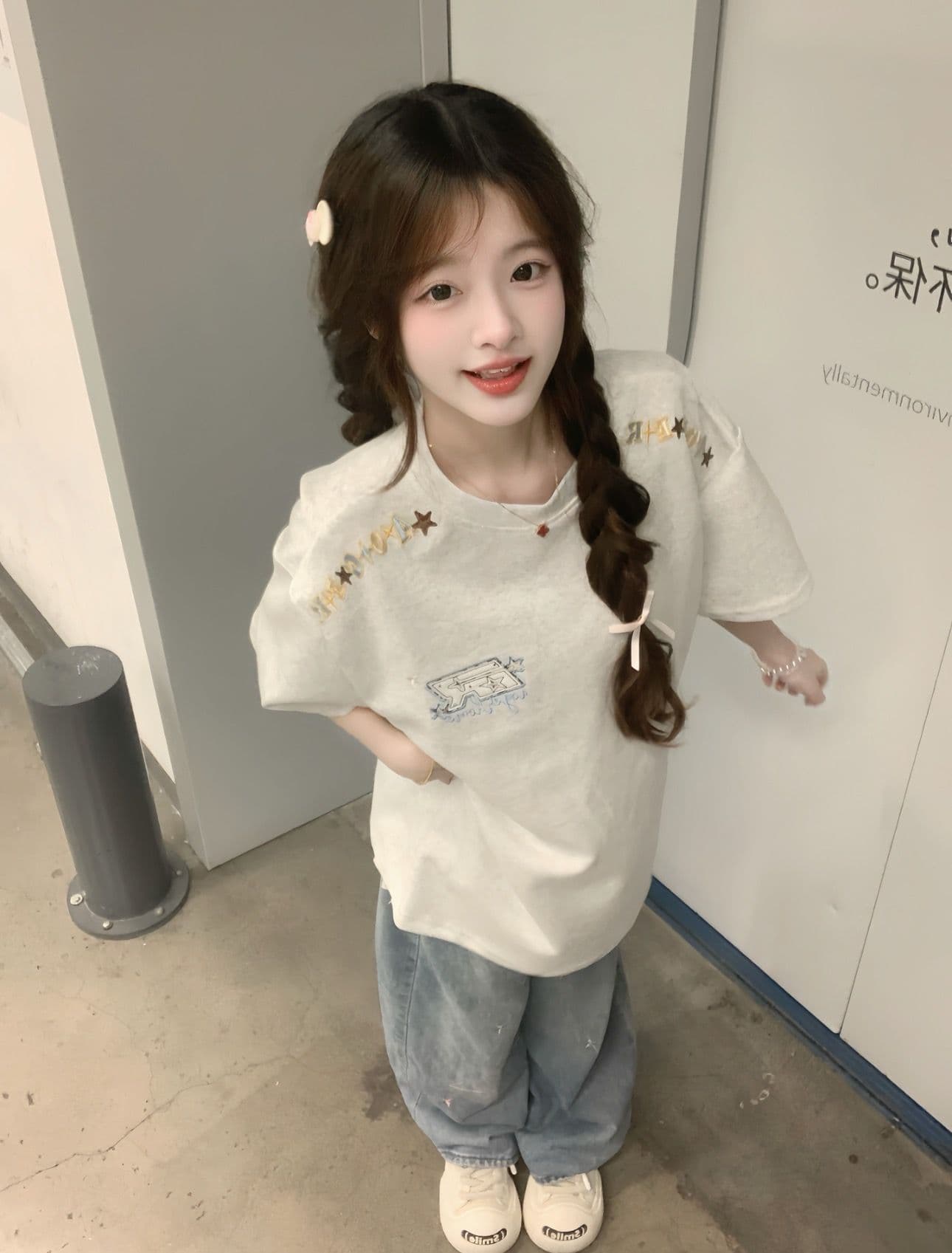 2026 여름 자수 네리 가게 천 순면 220 그램 빗질하다 닫기 반팔 티셔츠 여성 상세 이미지 8