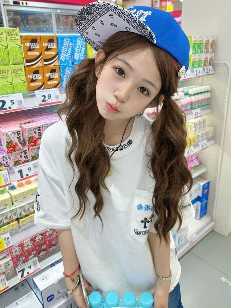 2026 여름 프린트 자수 네리 가게 천 순면 220 그램 반팔 티셔츠 여성
