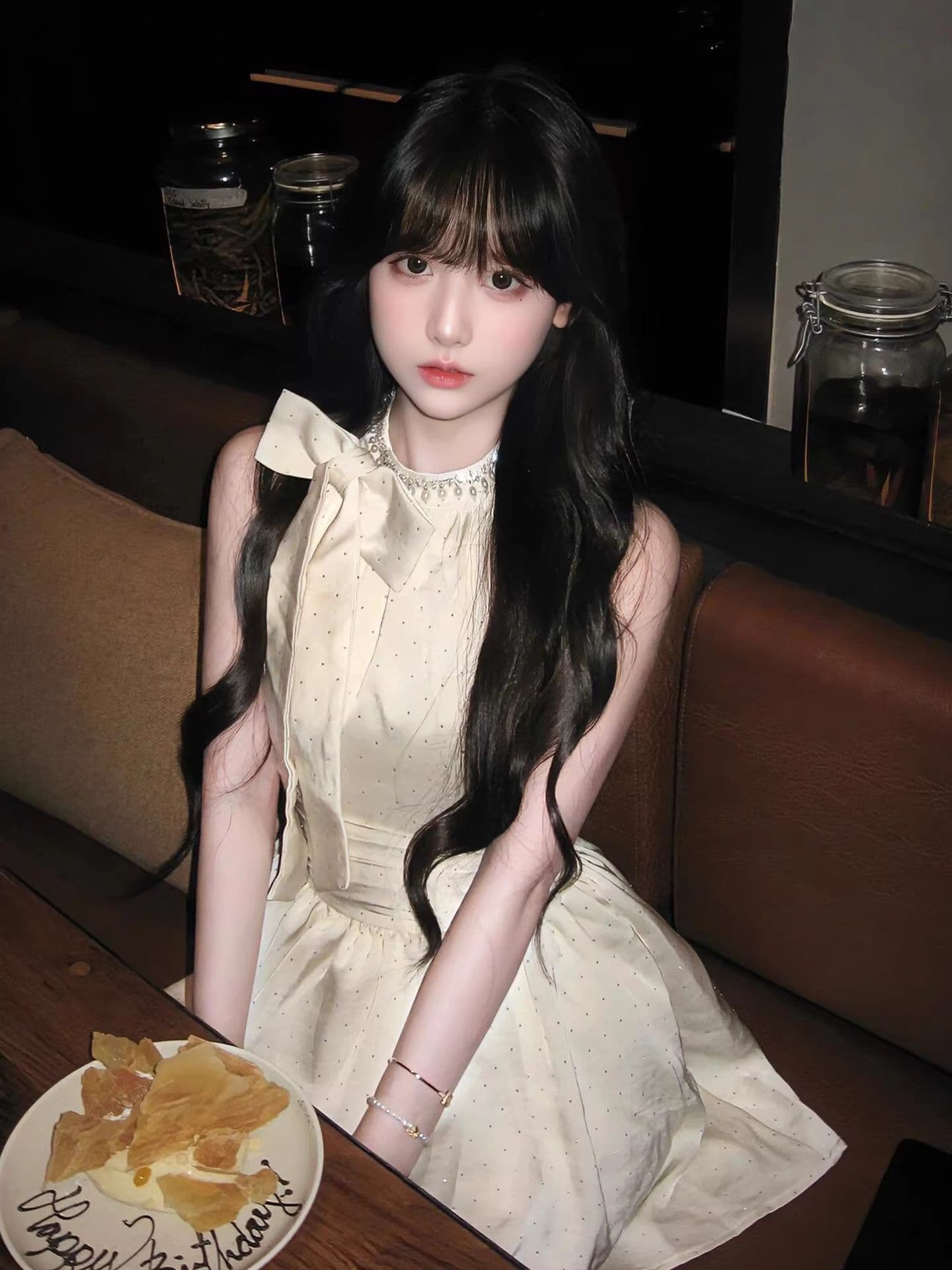 생일 party 작은 드레스 여성 고급 절묘한 명문 여성 천 골드 센스 진주 다이아몬드 세팅 나비 행침 목 매듭 도트 무늬 치마 상세 이미지 2
