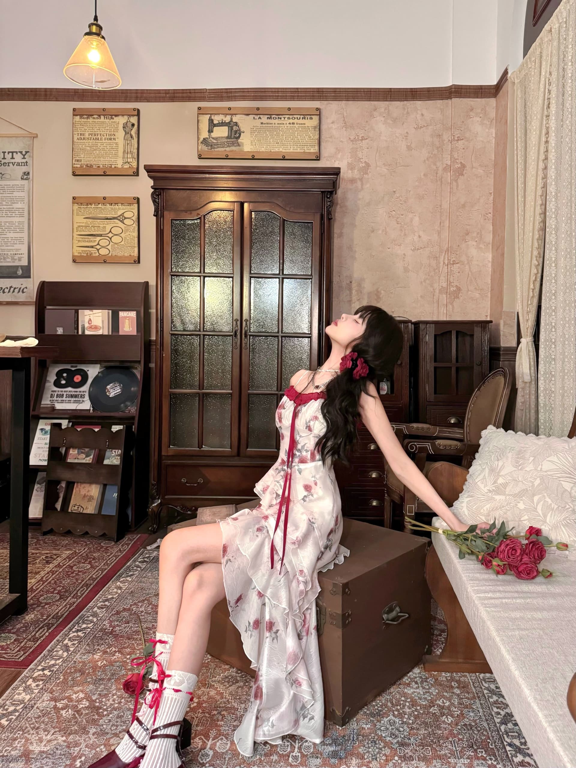 원본 것 있음 네리 프랑스식 차 휴식 프릴 꽃무늬 불규칙 아름다운 해변가 휴가 바람 허리 수축 롱 스커트 상세 이미지 2