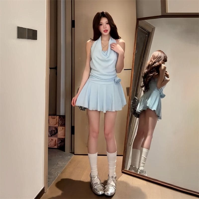 페이크 레이어드 슬립 행침 목 레이스 드레스 아이들 2026 여름 새로운 품격 순수한 욕망 핫걸 허리 수축 미니 스커트 이미지 3