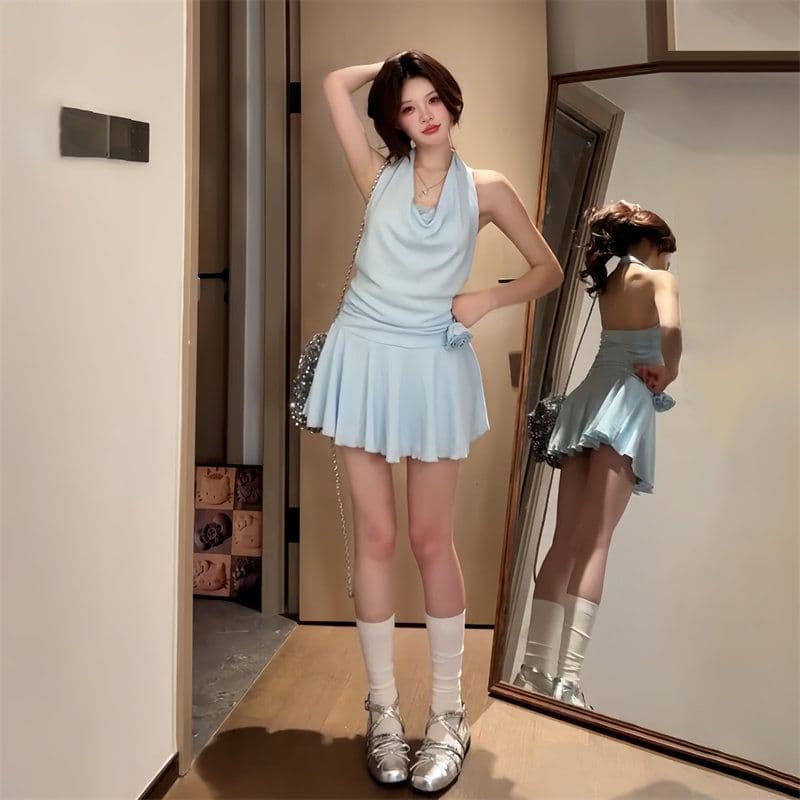 페이크 레이어드 슬립 행침 목 레이스 드레스 아이들 2026 여름 새로운 품격 순수한 욕망 핫걸 허리 수축 미니 스커트 이미지 5
