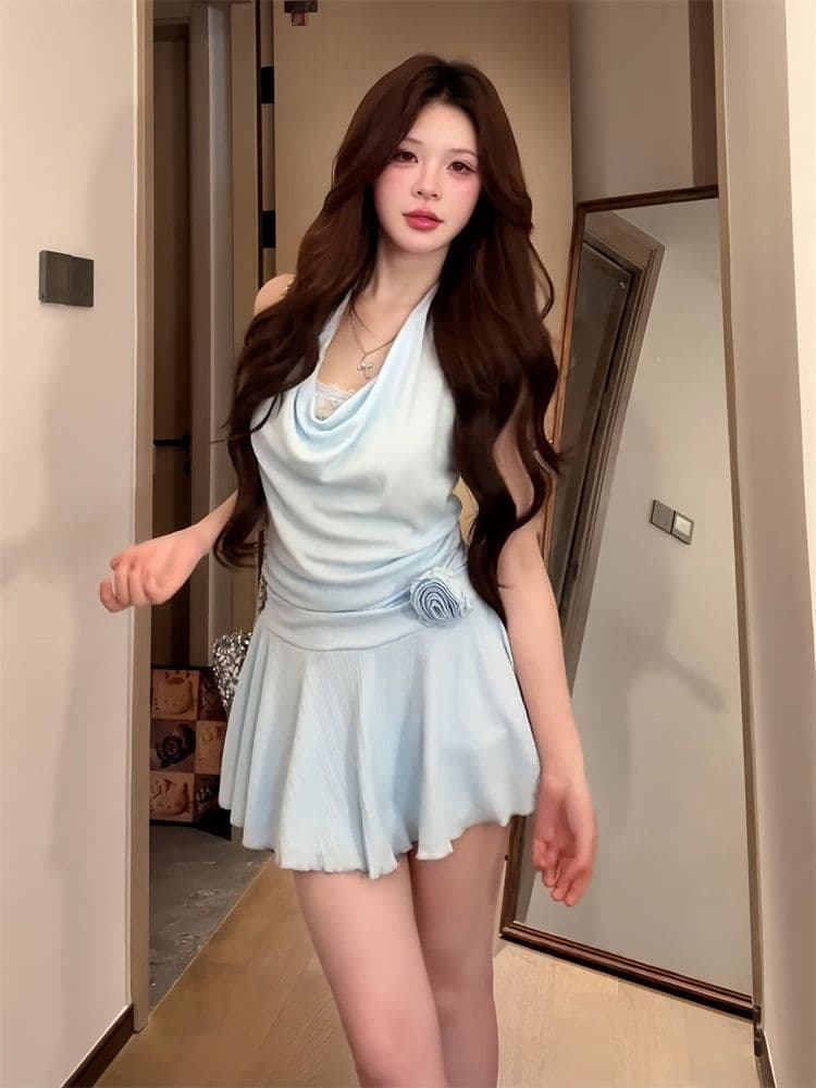 페이크 레이어드 슬립 행침 목 레이스 드레스 아이들 2026 여름 새로운 품격 순수한 욕망 핫걸 허리 수축 미니 스커트 상세 이미지 2