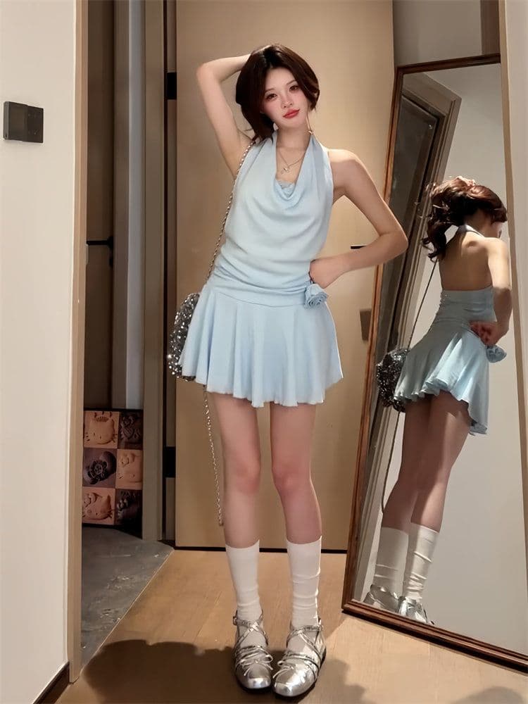 페이크 레이어드 슬립 행침 목 레이스 드레스 아이들 2026 여름 새로운 품격 순수한 욕망 핫걸 허리 수축 미니 스커트 상세 이미지 4