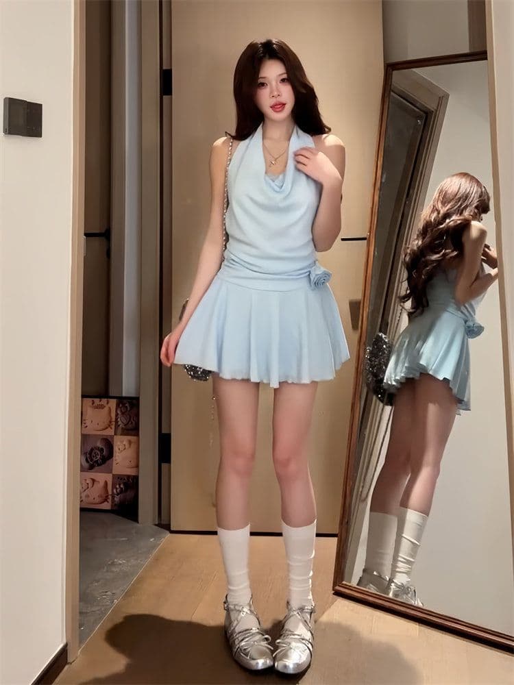 페이크 레이어드 슬립 행침 목 레이스 드레스 아이들 2026 여름 새로운 품격 순수한 욕망 핫걸 허리 수축 미니 스커트 상세 이미지 5