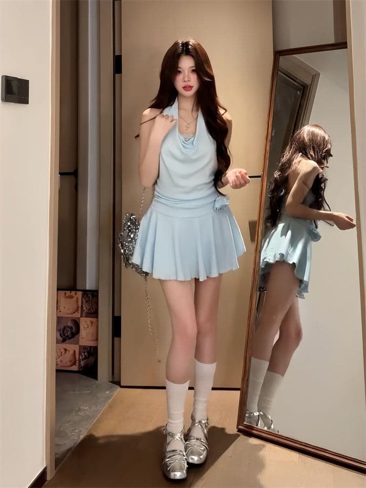 페이크 레이어드 슬립 행침 목 레이스 드레스 아이들 2026 여름 새로운 품격 순수한 욕망 핫걸 허리 수축 미니 스커트 상세 이미지 6