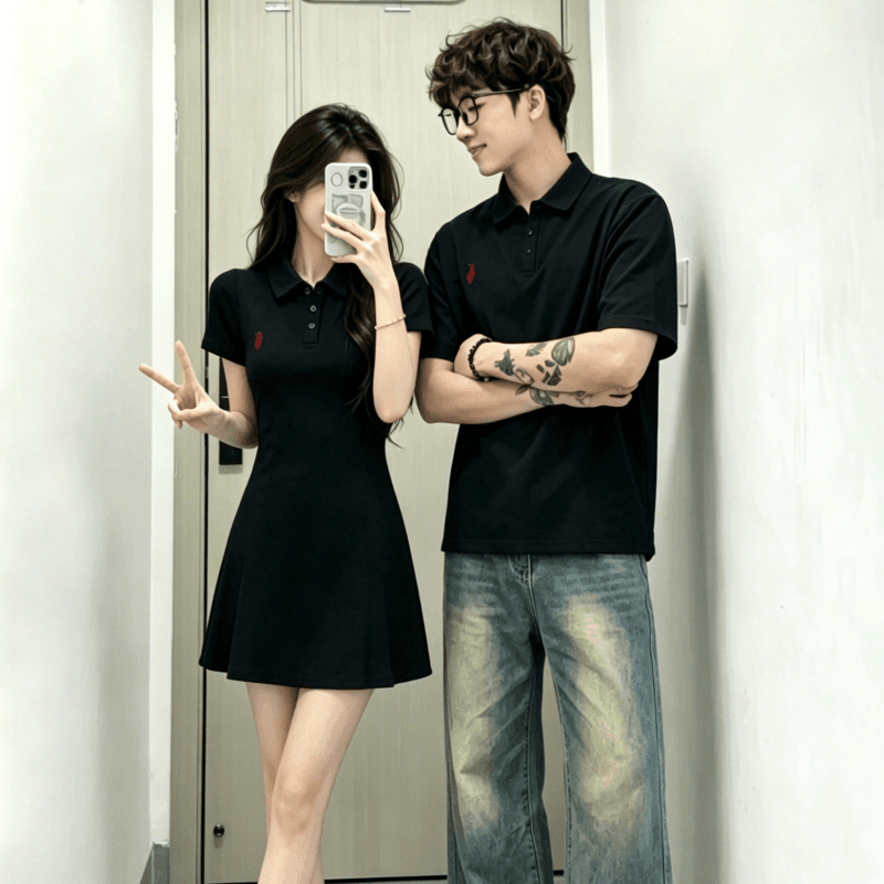 새로운 40 1 1 순면 자수 하나 의류 하나 미니 스커트 해변가 커플룩 미니 스커트 한 마디 드레스