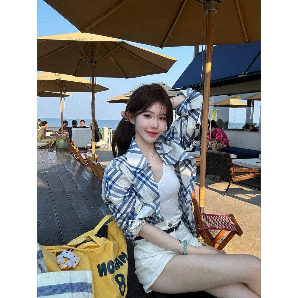 느긋한 바람 단색 POLO 칼라 연령 감소 긴팔 셔츠 여성 의류 여름 루즈핏 다용도 캐주얼 맨위 상세 이미지 3
