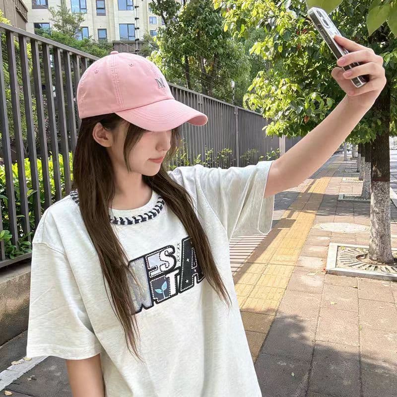 2026 여름 패치 자수 네리 가게 천 순면 230 크 빗질하다 닫기 반팔 티셔츠 여성 상세 이미지 3