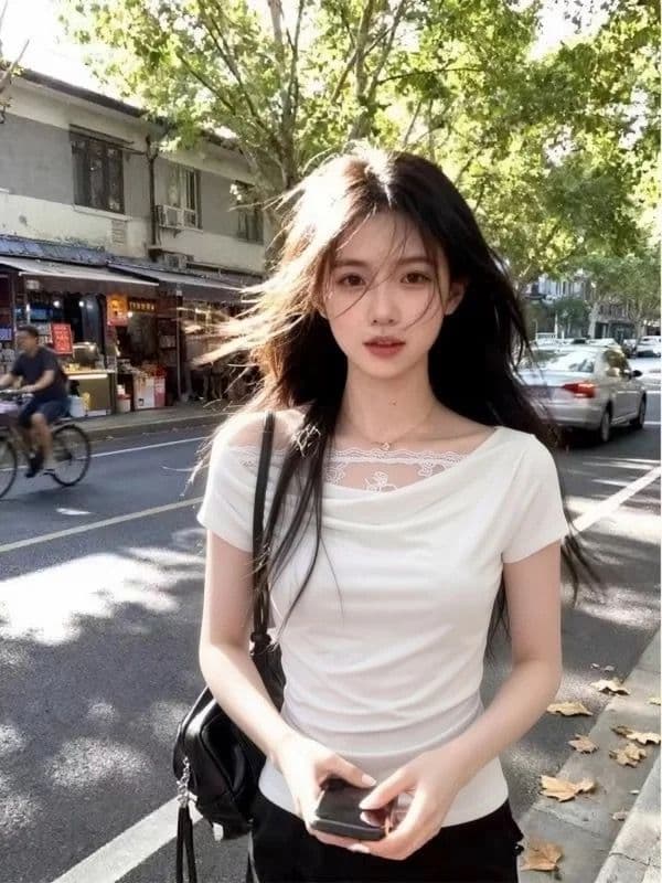 260 그램 와 사고 방식 비스듬한 어깨 반팔 티셔츠 여성 여름 레이스 흔들다 칼라 작은 키 슬림해 보이는 품격 오프숄더 맨위 이미지 2