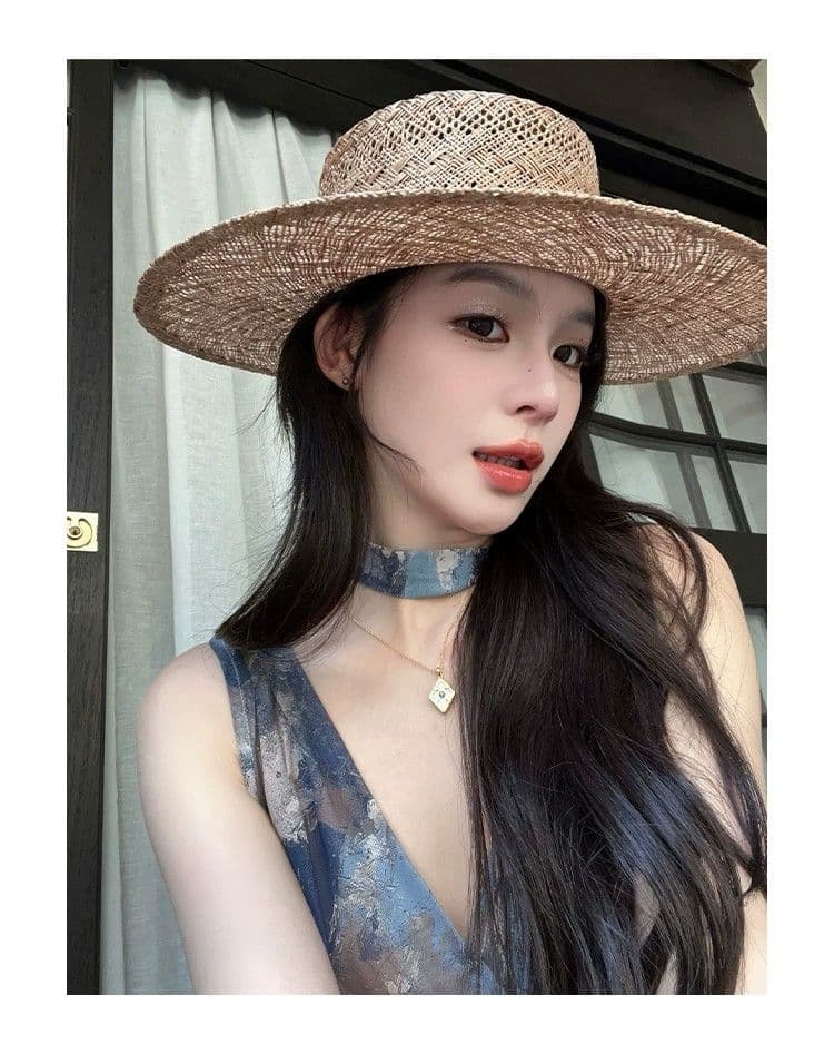 한국 스타일 헤일로 염색 프린트 V넥 민소매 캐미솔 여름 허리 수축 디자인 센스 작은 대중 주름 리본 맨위 상세 이미지 8
