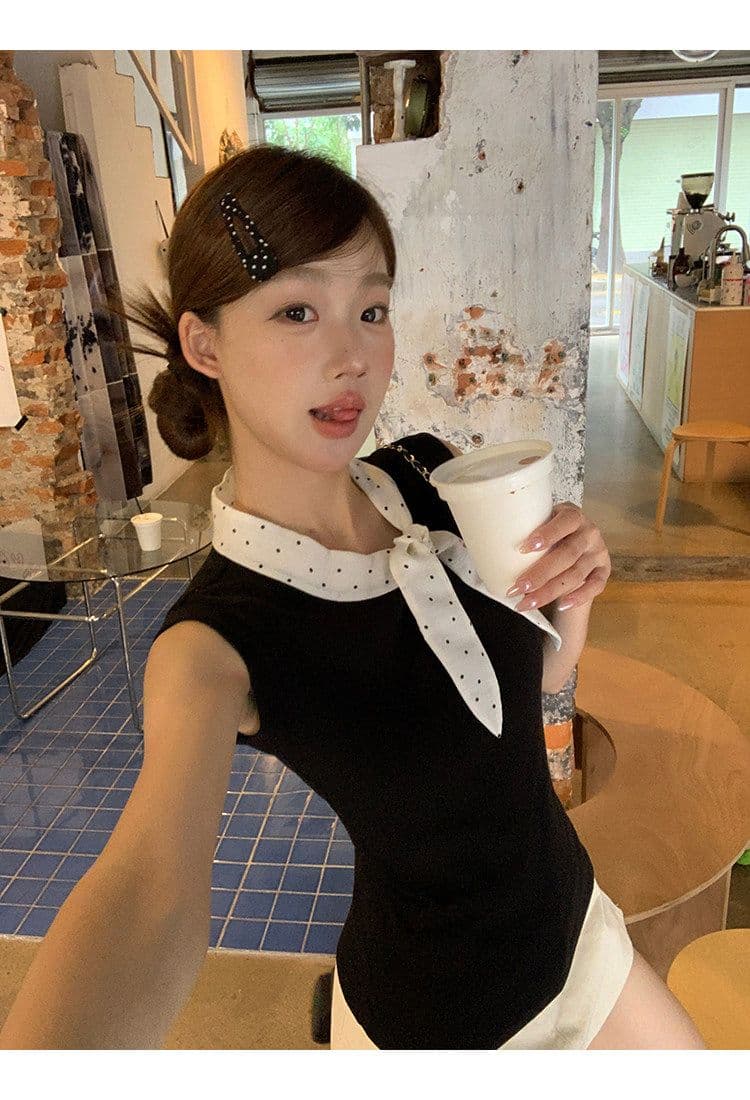 모달 사람들 면 조끼 여성 여름 외출용 프랑스식 핫걸 검정색 고급 센스 자이언트 잘 생긴 ~ 중 민소매 맨위 상세 이미지 3