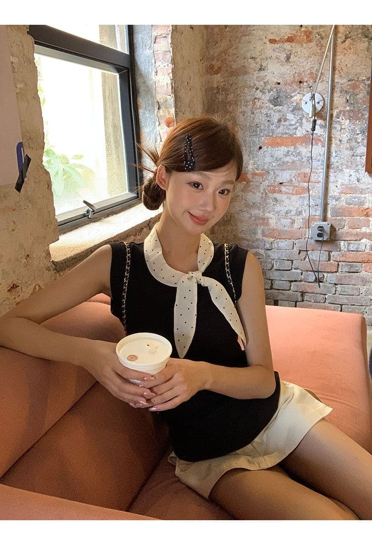 모달 사람들 면 조끼 여성 여름 외출용 프랑스식 핫걸 검정색 고급 센스 자이언트 잘 생긴 ~ 중 민소매 맨위 상세 이미지 7