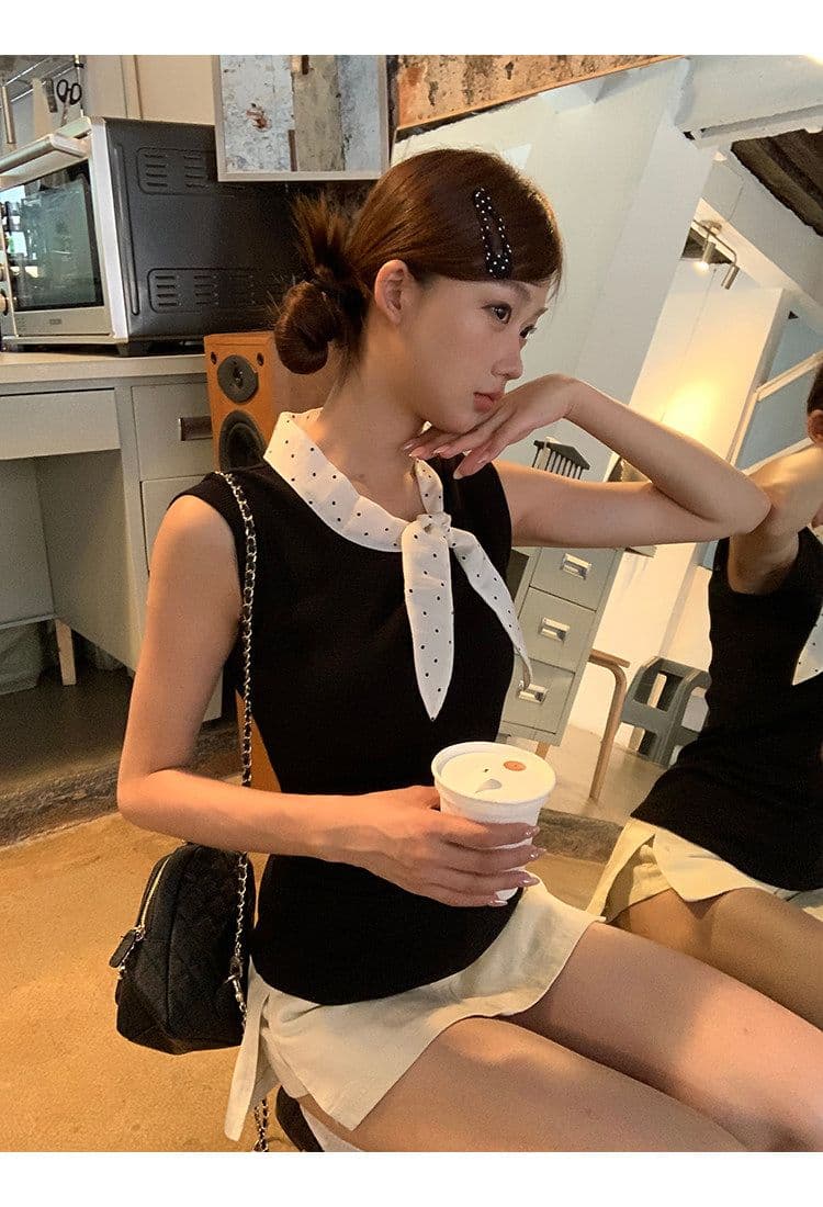 모달 사람들 면 조끼 여성 여름 외출용 프랑스식 핫걸 검정색 고급 센스 자이언트 잘 생긴 ~ 중 민소매 맨위 상세 이미지 10