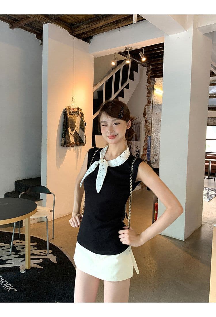 모달 사람들 면 조끼 여성 여름 외출용 프랑스식 핫걸 검정색 고급 센스 자이언트 잘 생긴 ~ 중 민소매 맨위 상세 이미지 12