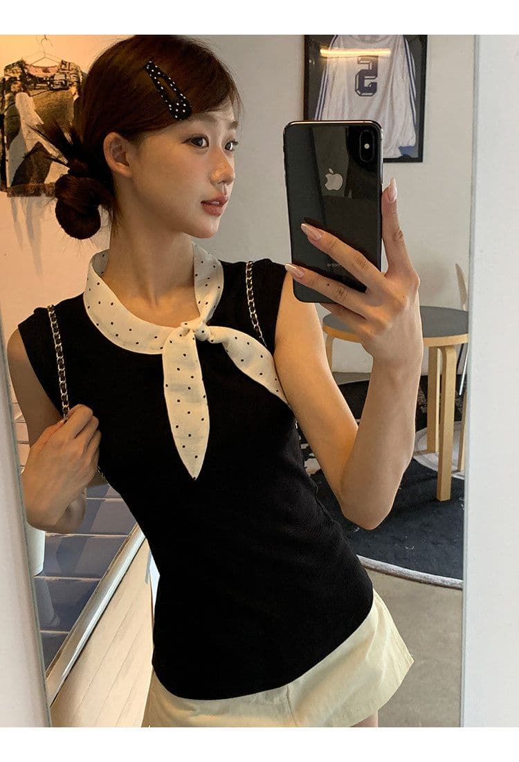 모달 사람들 면 조끼 여성 여름 외출용 프랑스식 핫걸 검정색 고급 센스 자이언트 잘 생긴 ~ 중 민소매 맨위 상세 이미지 14