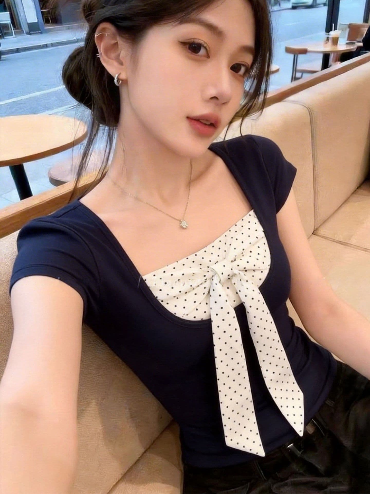 와 사고 방식 miu 첨부 된 의류 올해 인기 ~ 중 여성 슈퍼 화재 연령 감소 여름 작은 셔츠 몸매 가꾸기 반팔 티셔츠 상세 이미지 4