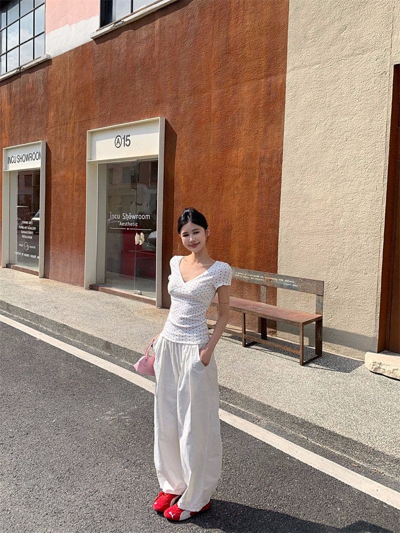 원본 3 색 핫걸 바람 레이스 조각 V넥 반팔 티셔츠 여성 여름 레트로 레오파드 무늬 몸매 가꾸기 맨위 상세 이미지 12