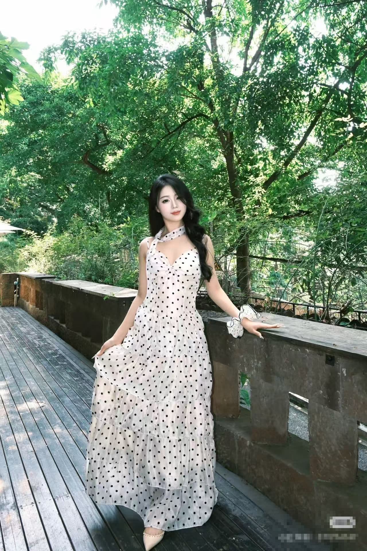 원본 것 있음 네리 디자인 센스 프랑스식 도트 무늬 허리 수축 슬림해 보이는 슬립 드레스 부드러운 바람 케이크 치마 상세 이미지 7
