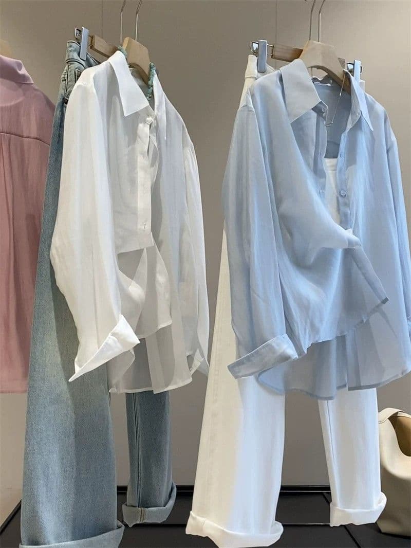 얼음 모래 모방 마 봄 여름 섹션 고급 느슨함 센스 폴로 칼라 얇은 스타일 셔츠 셔츠 상세 이미지 2