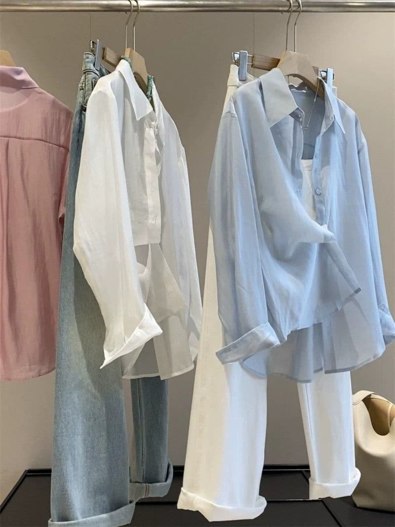 얼음 모래 모방 마 봄 여름 섹션 고급 느슨함 센스 폴로 칼라 얇은 스타일 셔츠 셔츠 상세 이미지 3