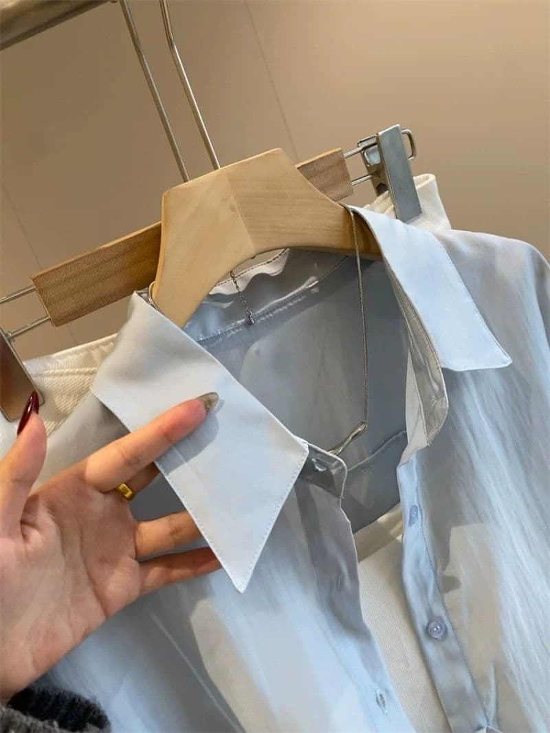 얼음 모래 모방 마 봄 여름 섹션 고급 느슨함 센스 폴로 칼라 얇은 스타일 셔츠 셔츠 상세 이미지 8