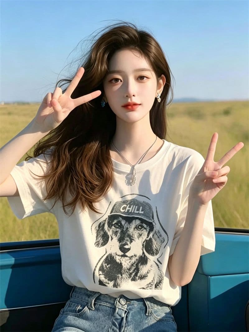 21 순면 210 그램 여름 드레스 반팔 티셔츠 여성 한국 스타일 빅 사이즈 루즈핏 이미지 3