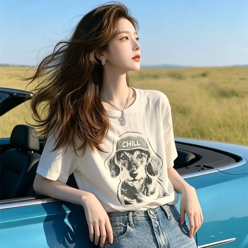 21 순면 210 그램 여름 드레스 반팔 티셔츠 여성 한국 스타일 빅 사이즈 루즈핏 이미지 5