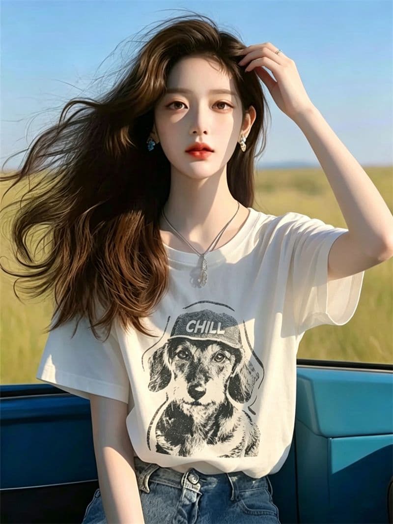 21 순면 210 그램 여름 드레스 반팔 티셔츠 여성 한국 스타일 빅 사이즈 루즈핏 상세 이미지 2