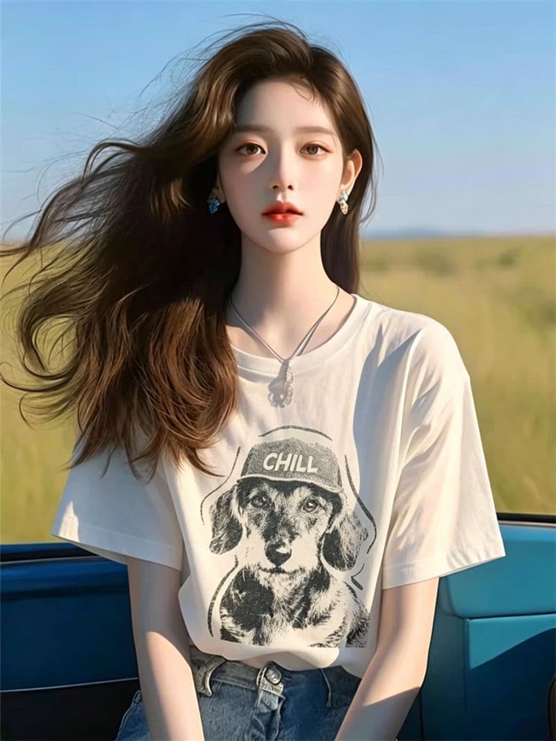 21 순면 210 그램 여름 드레스 반팔 티셔츠 여성 한국 스타일 빅 사이즈 루즈핏 상세 이미지 7
