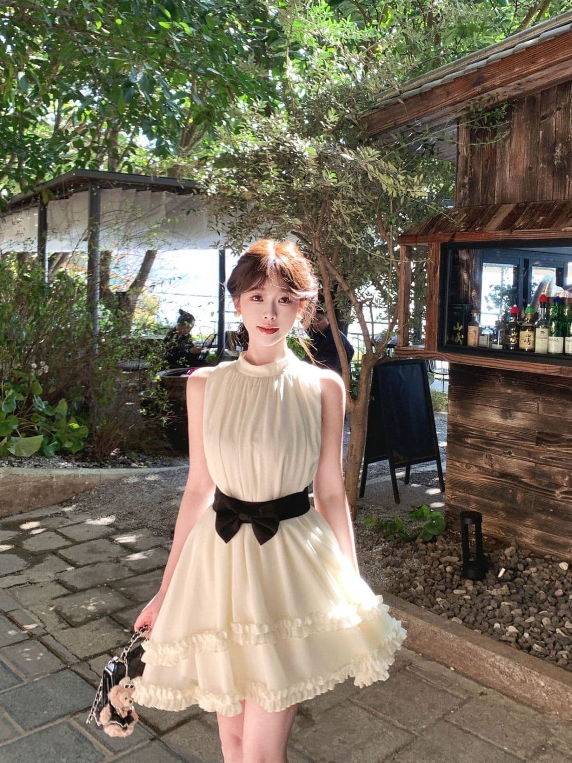 프랑스식 천 금빛 바람 고대 조기 센스 민소매 여성 드레스 여름 레트로 vintage 나비 매듭 슬림해 보이는 짧은 치마 상세 이미지 2