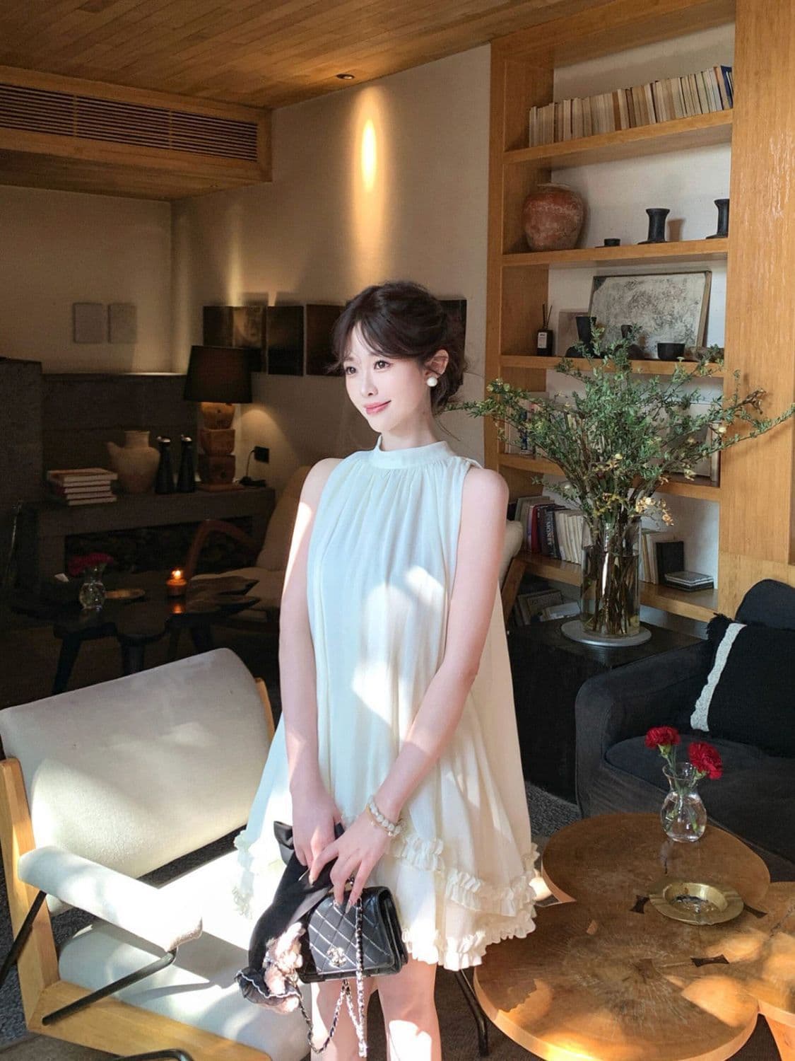 프랑스식 천 금빛 바람 고대 조기 센스 민소매 여성 드레스 여름 레트로 vintage 나비 매듭 슬림해 보이는 짧은 치마 상세 이미지 5