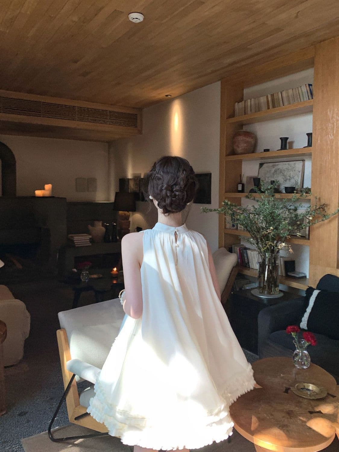 프랑스식 천 금빛 바람 고대 조기 센스 민소매 여성 드레스 여름 레트로 vintage 나비 매듭 슬림해 보이는 짧은 치마 상세 이미지 6