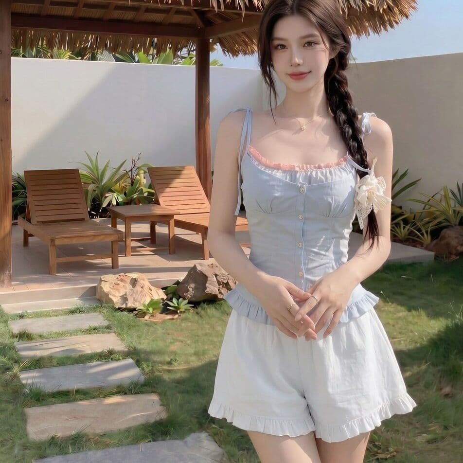 모방 주간 실크 원단 레이스 레이스 페이크 레이어드 꽃무늬 쇼트 스타일 캐미솔 여름 발레 바람