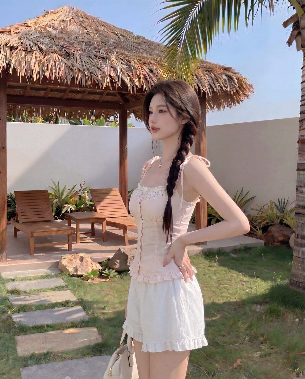 모방 주간 실크 원단 레이스 레이스 페이크 레이어드 꽃무늬 쇼트 스타일 캐미솔 여름 발레 바람 상세 이미지 4