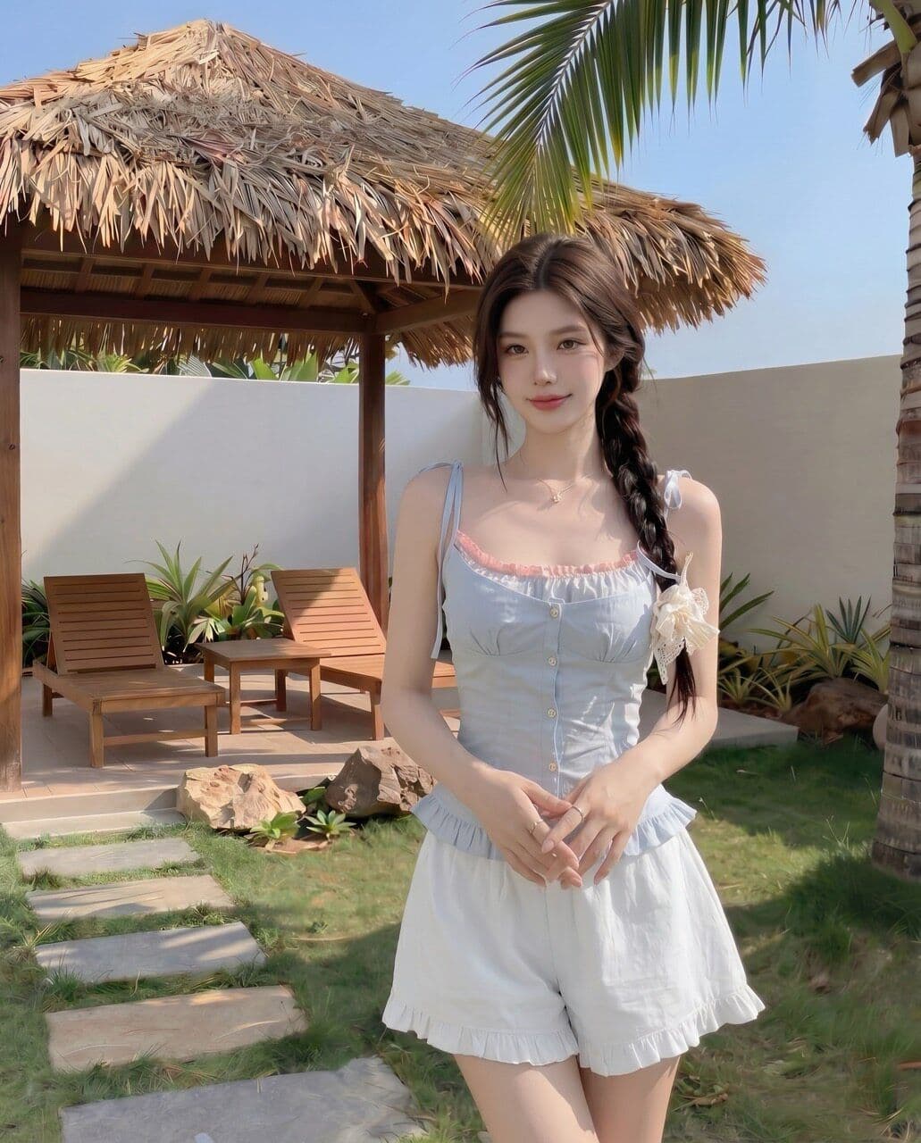모방 주간 실크 원단 레이스 레이스 페이크 레이어드 꽃무늬 쇼트 스타일 캐미솔 여름 발레 바람 상세 이미지 6