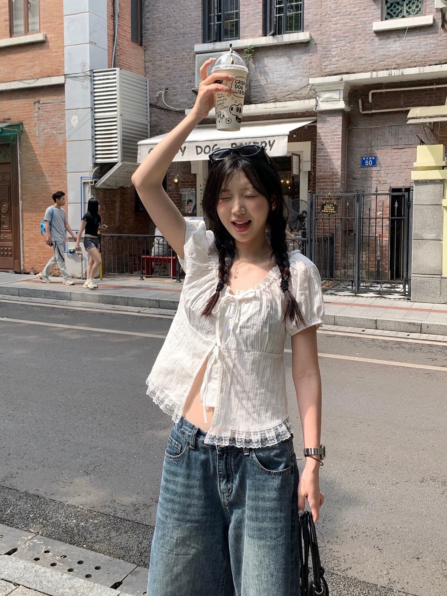 달콤한 스타일 레이스 측면 스트랩 반팔 여성 셔츠 2026 여름 새로운 외국 가스 작은 셔츠 슬림해 보이는 Chic 맨위 상세 이미지 23