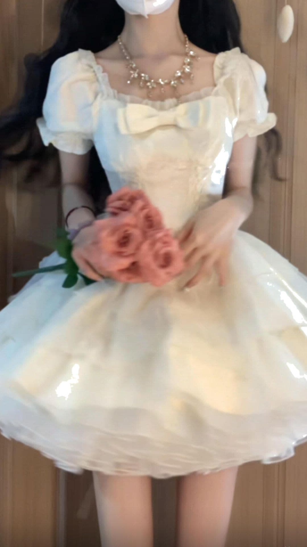 나비 매듭 자카드 유럽 오간자 요정 센스 여성 드레스 여름 새로운 도망자 공주 퍼프 짧은 치마 상세 이미지 3