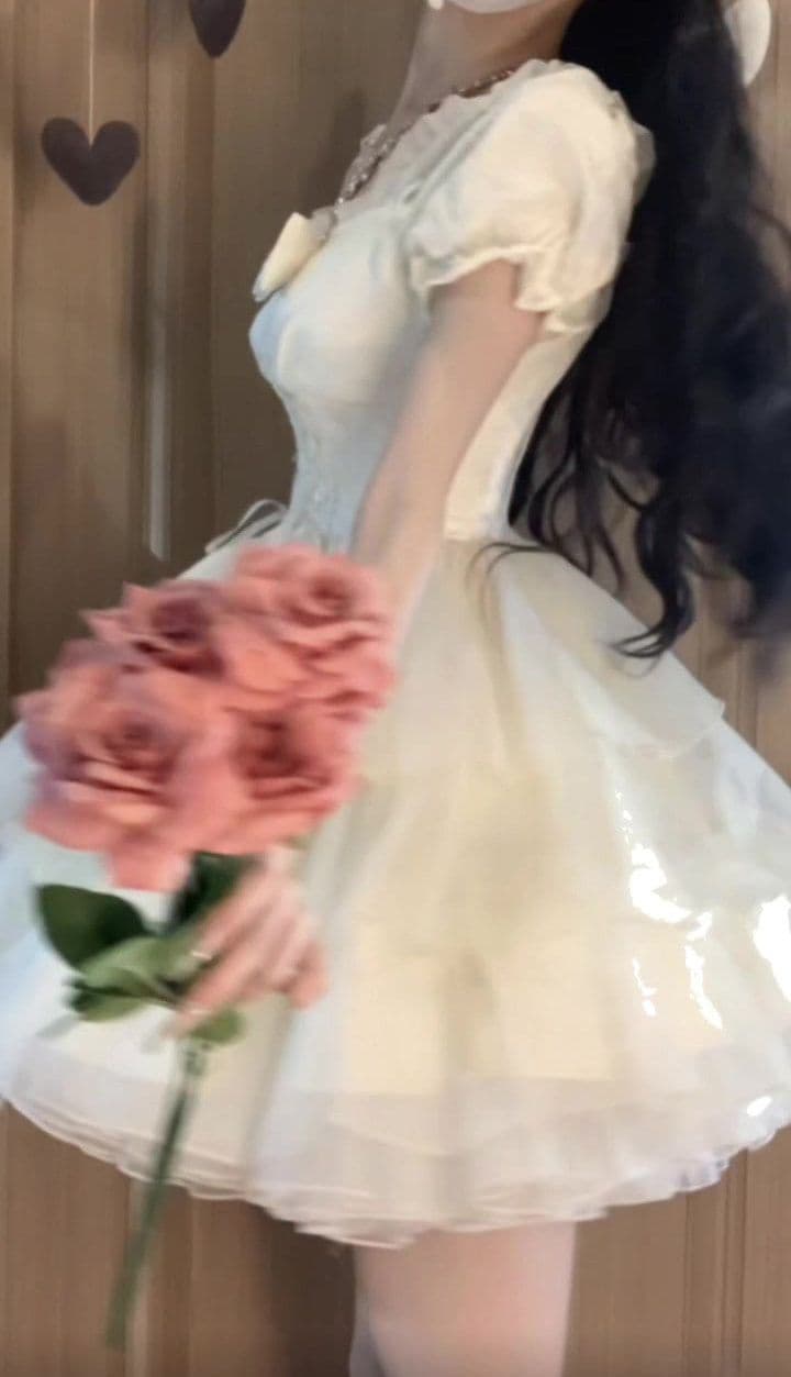 나비 매듭 자카드 유럽 오간자 요정 센스 여성 드레스 여름 새로운 도망자 공주 퍼프 짧은 치마 상세 이미지 7