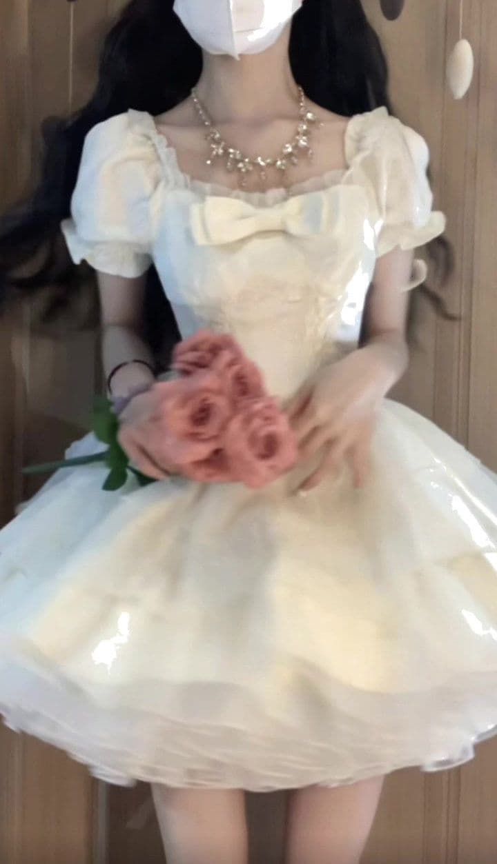 나비 매듭 자카드 유럽 오간자 요정 센스 여성 드레스 여름 새로운 도망자 공주 퍼프 짧은 치마 상세 이미지 8