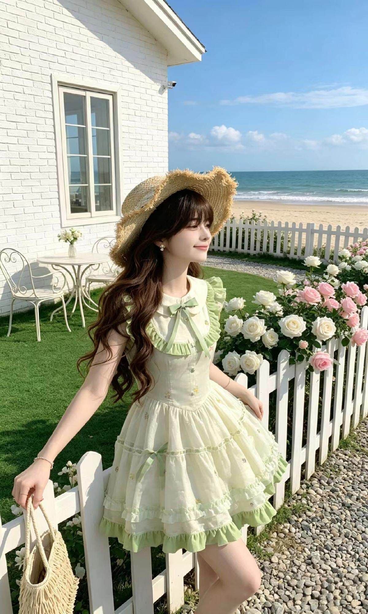 blovelan 휩쓸다 봄 팁 작은 청신 달콤함 베이비 칼라 케이크 퍼프 미니 스커트 드레스 여름 새로운 이미지 2