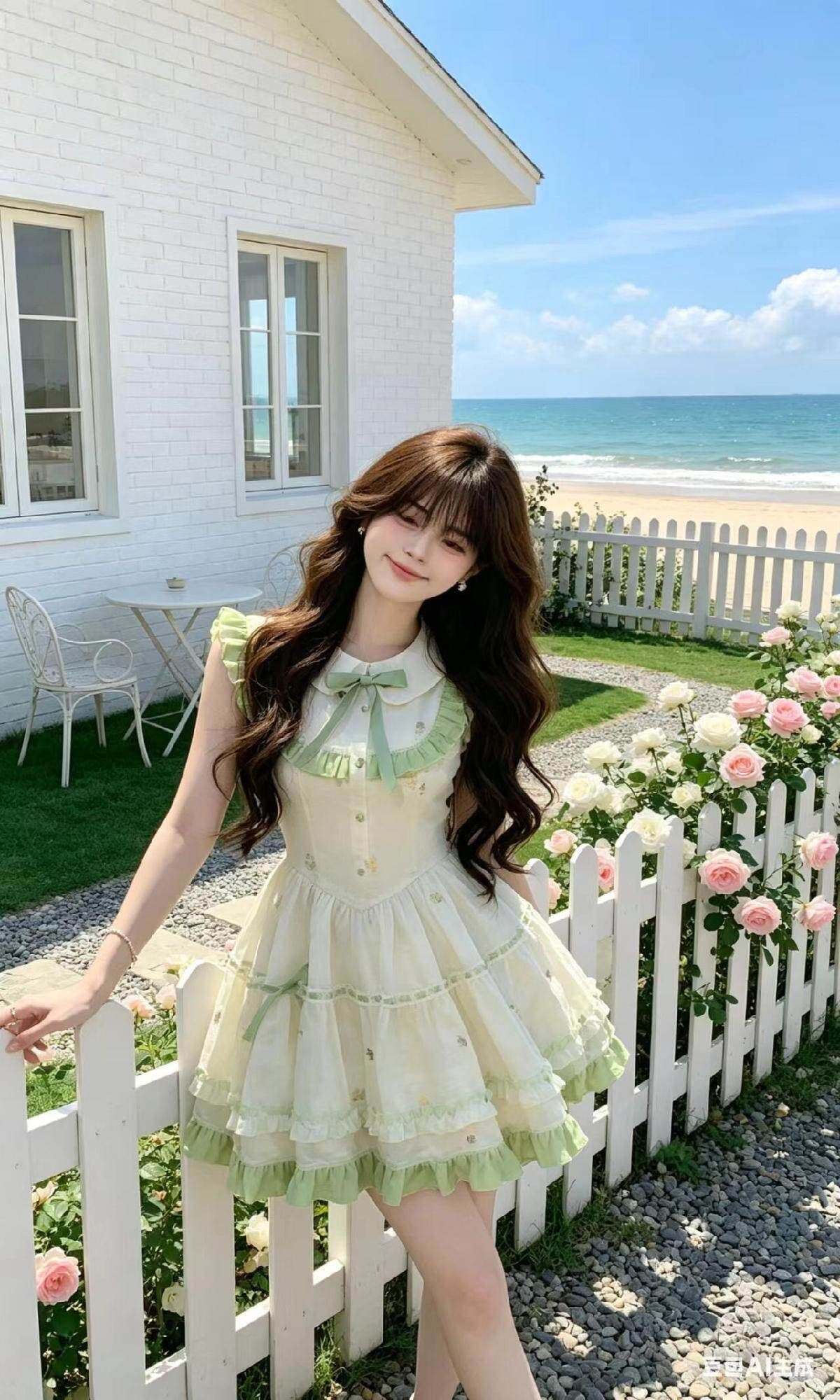 blovelan 휩쓸다 봄 팁 작은 청신 달콤함 베이비 칼라 케이크 퍼프 미니 스커트 드레스 여름 새로운 상세 이미지 4