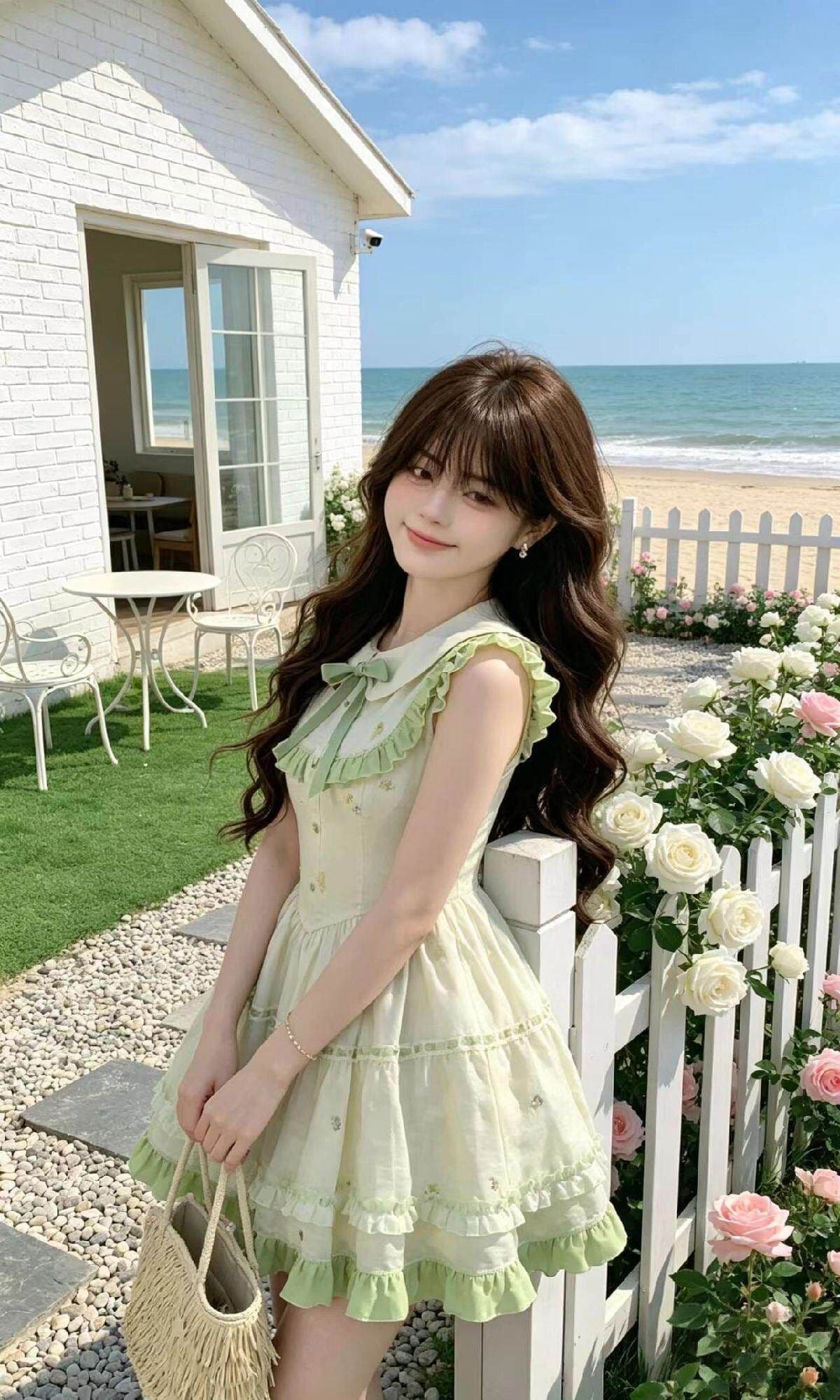 blovelan 휩쓸다 봄 팁 작은 청신 달콤함 베이비 칼라 케이크 퍼프 미니 스커트 드레스 여름 새로운 상세 이미지 7